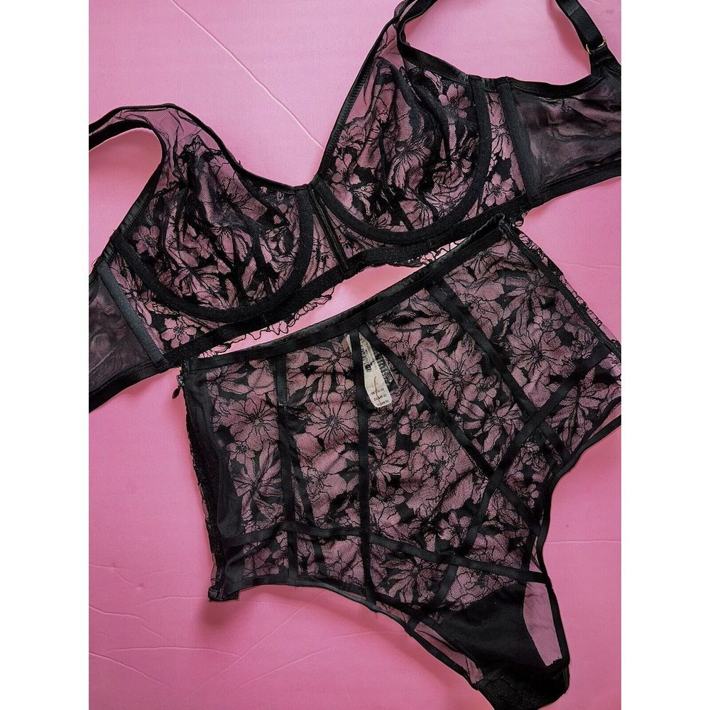 Victoria's Secret unlined 34D,34DD,34DDD,36DD BRA SET M high-waist BLACK lace